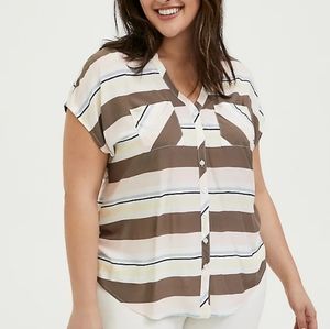 Torrid Multi Stripe Challis Blouse Split Neck Size L/12 Business Casual